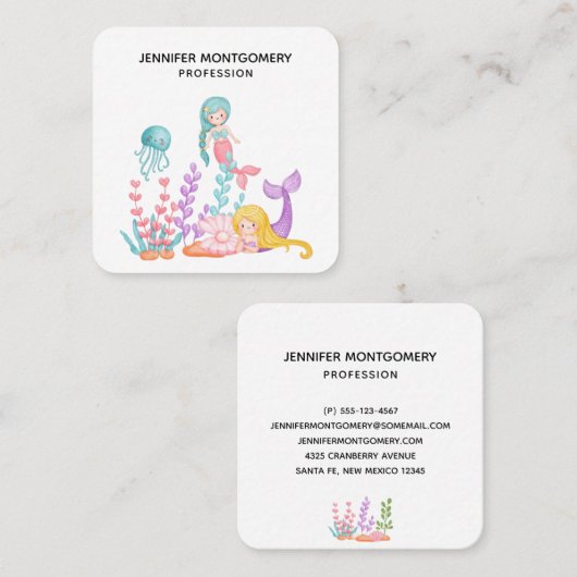 Meerjungfrauen & Quallen Unterwasserkletterplatz Quadratische Visitenkarte (Vorne/Hinten)