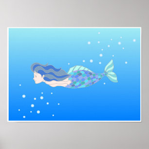 Meerjungfrauen schwimmen in der Tiefsee. Poster