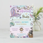 Meerjungfrauen und Piraten Einladung (Stehend Vorderseite)