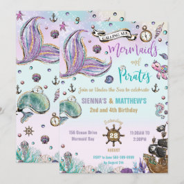 Meerjungfrauen und Piraten - Gemeinsamer Geburtsta Einladung