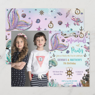 Meerjungfrauen und Piraten Joint Birthday Ocean Fo Einladung