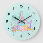 Meerjungfrauen und Quallen Große Wanduhr (Vorderseite)