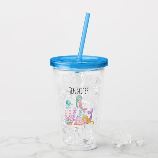 Meerjungfrauen und Quallen Unterwasserfarbe Acryltrinkbecher (Rückseite Ice)