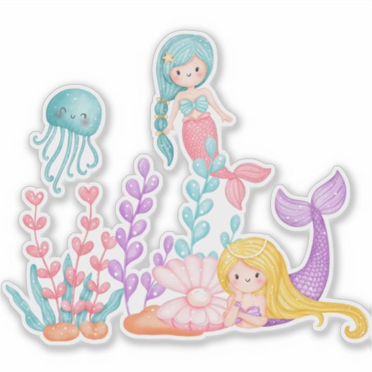 Meerjungfrauen und Quallen Unterwasserfarbe Aufkleber (Vorderseite)