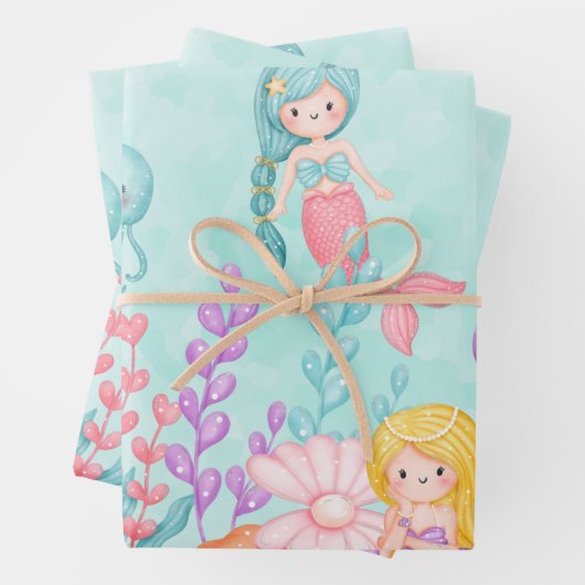 Meerjungfrauen und Quallen Unterwasserfarbe Geschenkpapier Set (Beispiel)