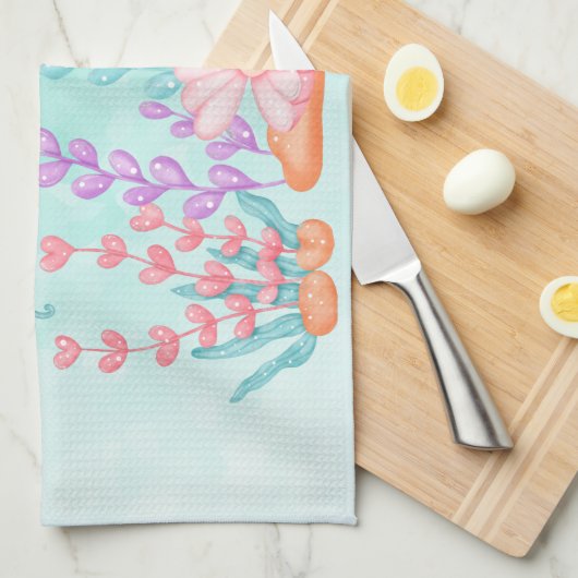 Meerjungfrauen und Quallen Unterwasserfarbe Geschirrtuch (Viertel Falte)