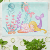 Meerjungfrauen und Quallen Unterwasserfarbe Geschirrtuch (Gefaltet)