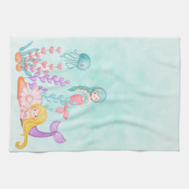 Meerjungfrauen und Quallen Unterwasserfarbe Geschirrtuch