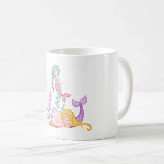 Meerjungfrauen und Quallen Unterwasserfarbe Kaffeetasse (VorderseiteRechts)