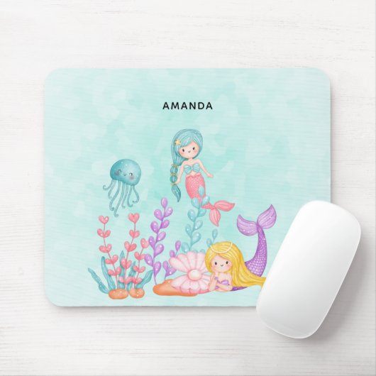 Meerjungfrauen und Quallen Unterwasserfarbe Mousepad (Mit Mouse)