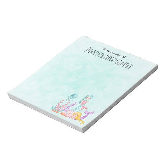 Meerjungfrauen und Quallen Unterwasserfarbe Notizblock (Rotiert)