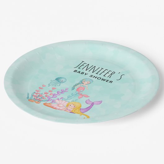 Meerjungfrauen und Quallen Unterwasserfarbe Pappteller (Schrägansicht)