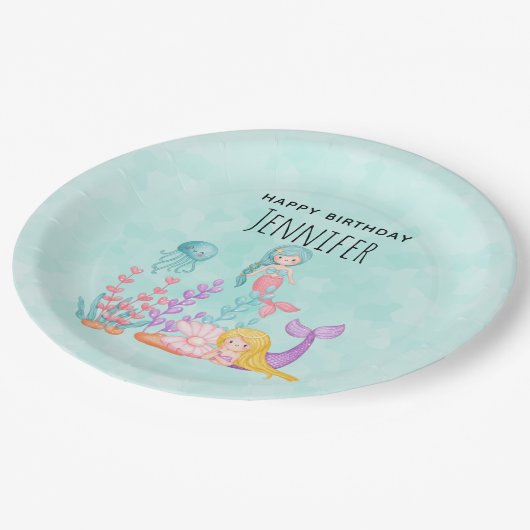 Meerjungfrauen und Quallen Unterwasserfarbe Pappteller (Schrägansicht)