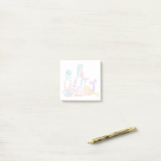Meerjungfrauen und Quallen Unterwasserfarbe Post-it Klebezettel (Auf Schreibtisch)