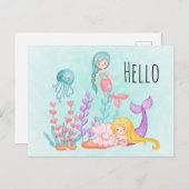 Meerjungfrauen und Quallen Unterwasserfarbe Postkarte (Vorne/Hinten)