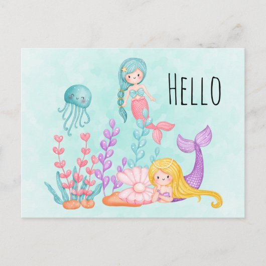 Meerjungfrauen und Quallen Unterwasserfarbe Postkarte (Vorderseite)