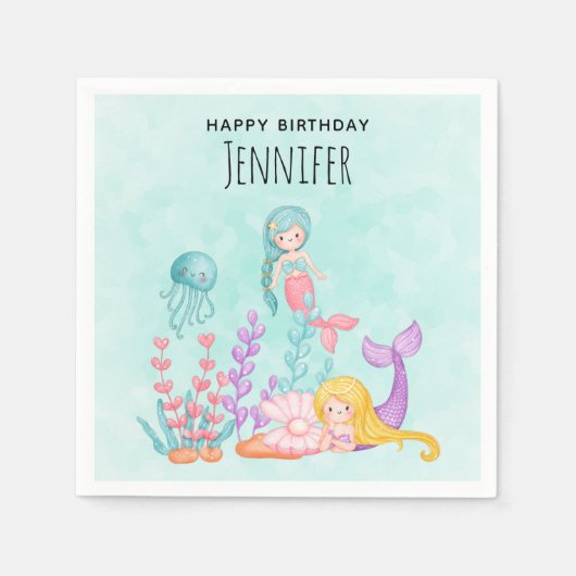 Meerjungfrauen und Quallen Unterwasserfarbe Serviette (Vorderseite)