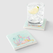 Meerjungfrauen und Quallen Unterwasserfarbe Steinuntersetzer (Seitenansicht)