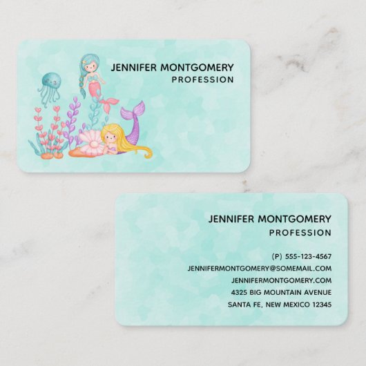 Meerjungfrauen und Quallen Unterwasserfarbe Visitenkarte (Vorne/Hinten)