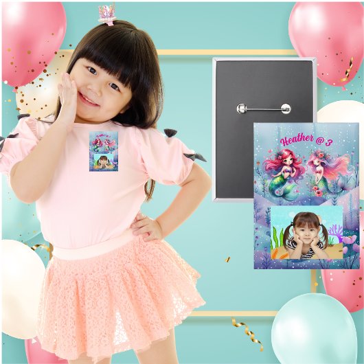 Meerjungfrauen unter dem Kindergeburtstag des Foto Button