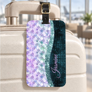 Meerjungfrauenhaut Teal Silber Faux Glitter Monogr Gepäckanhänger