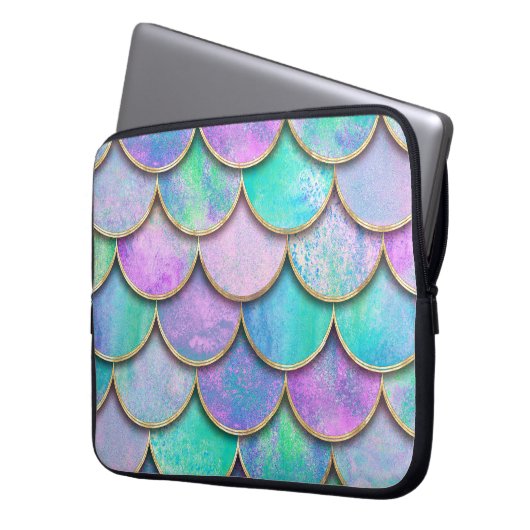 Meerjungwaagen: Wasserfarbenwellenmuster. Laptopschutzhülle (Vorderseite Links)