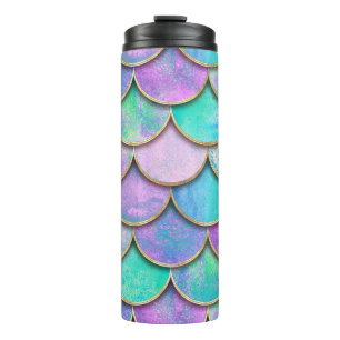 Meerjungwaagen: Wasserfarbenwellenmuster. Thermosbecher