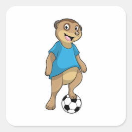 Meerkat als Fußballspieler mit Fußball Quadratischer Aufkleber
