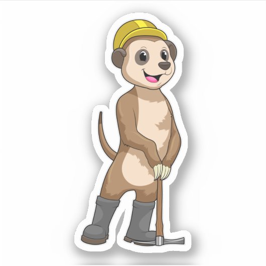 Meerkat als Miner mit Pickaxe Aufkleber (Vorderseite)