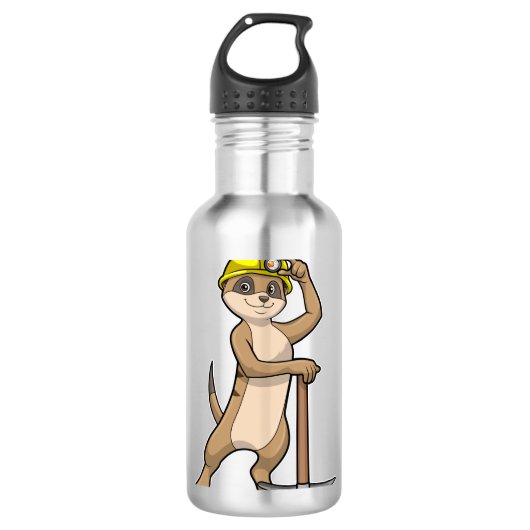 Meerkat als Miner mit Pickaxe Edelstahlflasche (Vorderseite)
