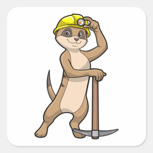 Meerkat als Miner mit Pickaxe Quadratischer Aufkleber (Vorderseite)