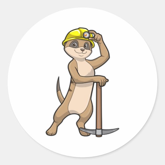 Meerkat als Miner mit Pickaxe Runder Aufkleber (Vorderseite)