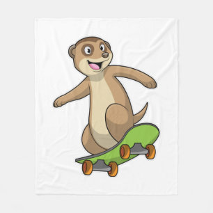 Meerkat als Skater mit Skateboard Fleecedecke