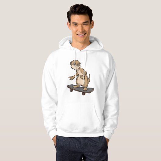 Meerkat als Skater mit Skateboard Hoodie (Vorne ganz)