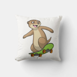 Meerkat als Skater mit Skateboard Kissen
