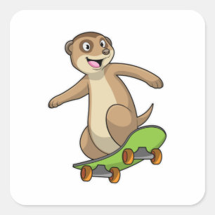 Meerkat als Skater mit Skateboard Quadratischer Aufkleber
