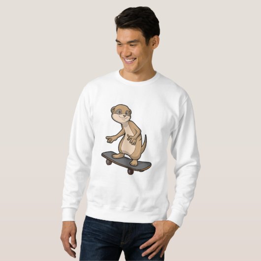 Meerkat als Skater mit Skateboard Sweatshirt (Vorne ganz)