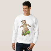 Meerkat als Skater mit Skateboard Sweatshirt (Vorne ganz)
