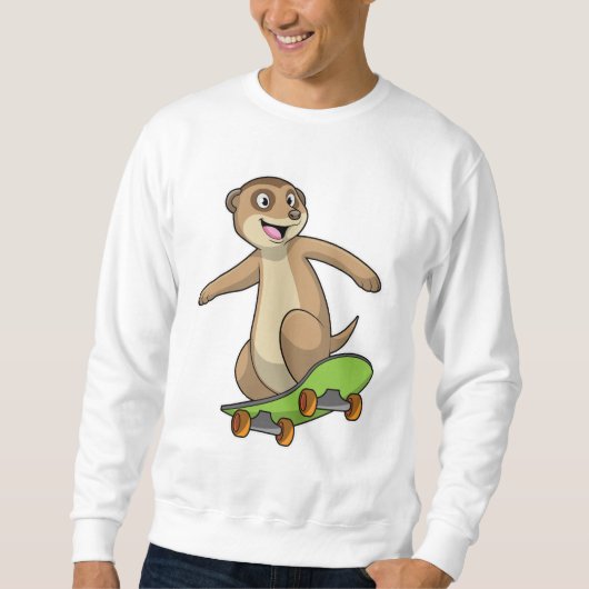 Meerkat als Skater mit Skateboard Sweatshirt (Vorderseite)