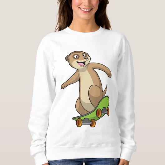 Meerkat als Skater mit Skateboard Sweatshirt (Vorderseite)