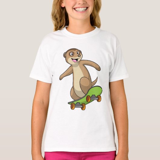 Meerkat als Skater mit Skateboard T-Shirt (Vorderseite)