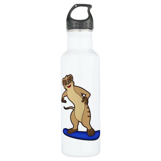Meerkat als Snowboarder mit Snowboard Edelstahlflasche (Vorderseite)
