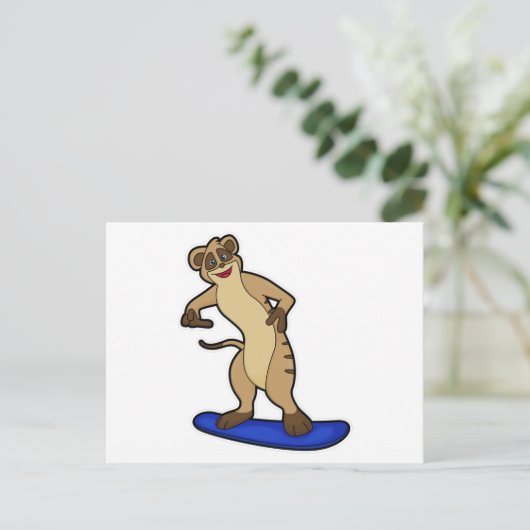 Meerkat als Snowboarder mit Snowboard Postkarte (Stehend Vorderseite)