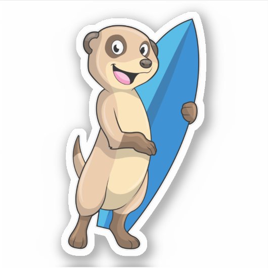 Meerkat als Surfer mit Surfboard Aufkleber (Vorderseite)