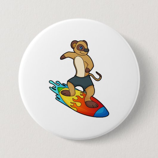 Meerkat als Surfer mit Surfboard Button (Vorderseite)