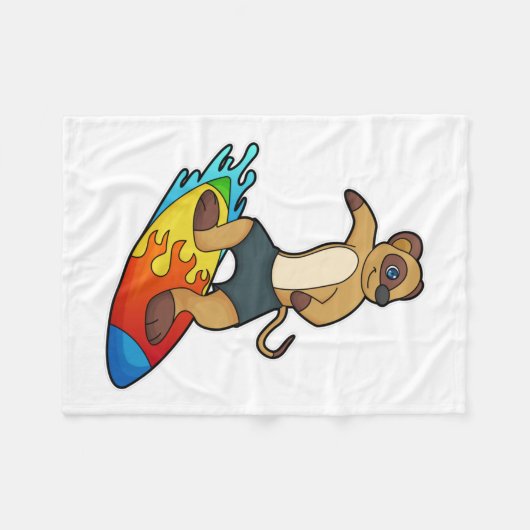 Meerkat als Surfer mit Surfboard Fleecedecke (Vorderseite (Horizontal))