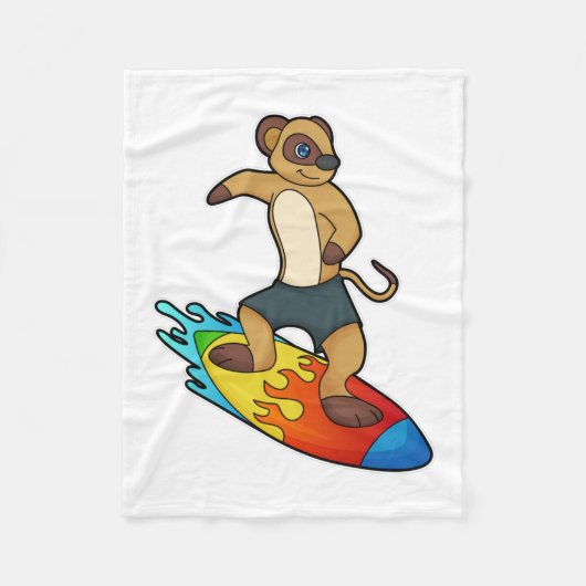 Meerkat als Surfer mit Surfboard Fleecedecke (Vorderseite)