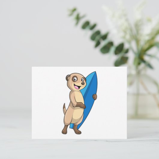 Meerkat als Surfer mit Surfboard Postkarte (Stehend Vorderseite)