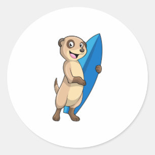 Meerkat als Surfer mit Surfboard Runder Aufkleber