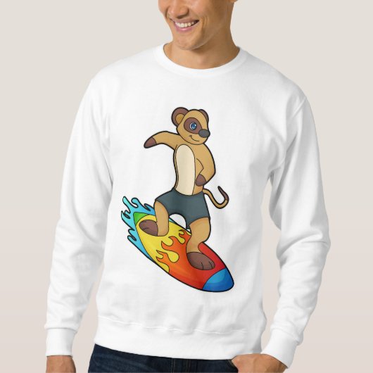 Meerkat als Surfer mit Surfboard Sweatshirt (Vorderseite)